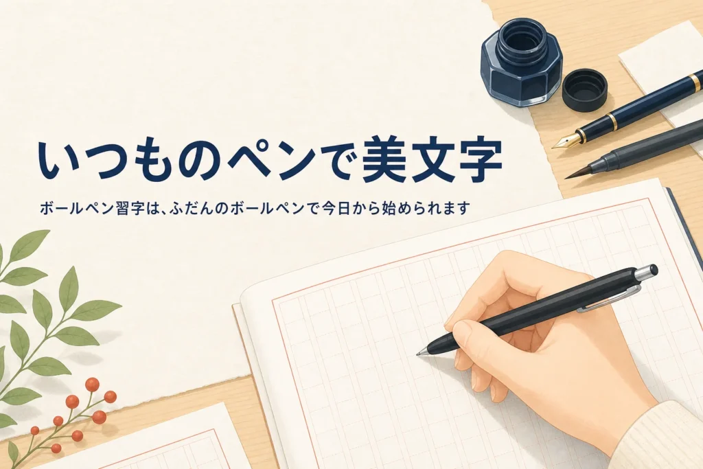 ふだんのボールペンで練習帳に字を書く手元のアイキャッチ