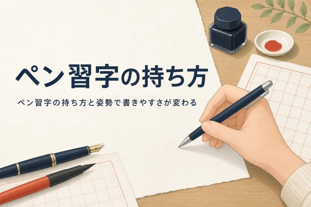 ペン習字の持ち方と姿勢、紙の置き方を解説する記事のアイキャッチ