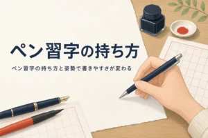 ペン習字の持ち方と姿勢、紙の置き方を解説する記事のアイキャッチ